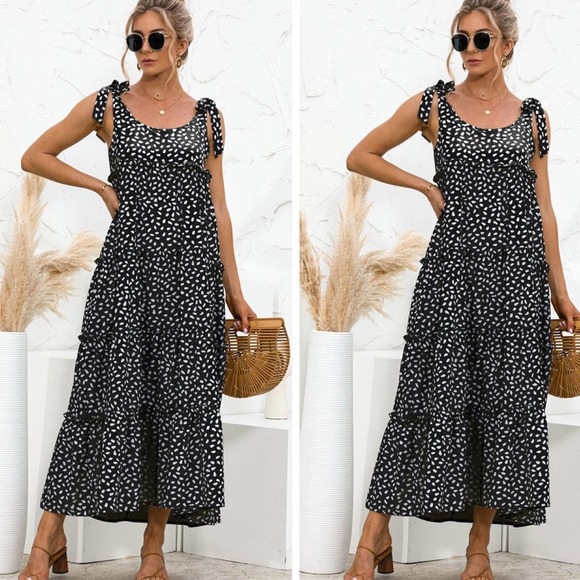 Firefly Lane Boutique1 Dresses & Skirts - Black Polka Dot Maxi Dress